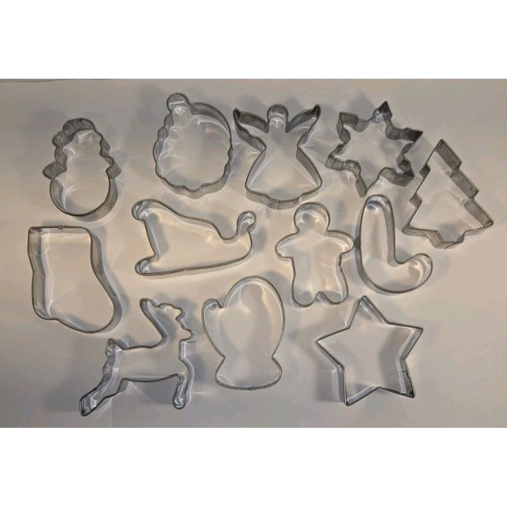 Christmas Cookie Cutters Set Of 12 Metal Santa Snowflake Reindeer Snowman Star